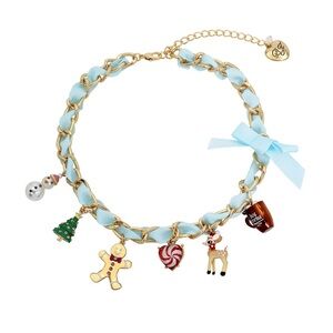 Betsey Johnson – Faux Stone Jingle Bell Bling Christmas Charm Bib‎ Necklace
